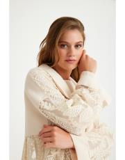 dantel abaya takım krem