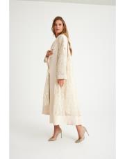 dantel abaya takım krem 3