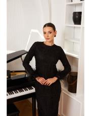 kol detayı tüylü dantel elbise siyah 3