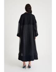 taş detaylı transparan abaya takım   siyah 4