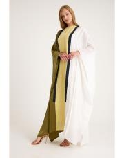 renkli ipek abaya yeşil-bej 4