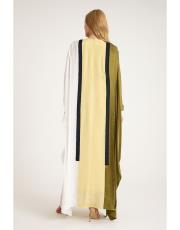 renkli ipek abaya yeşil-bej 5