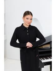 volan detaylı krep elbise siyah