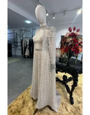 taşlı pelerin abiye bej