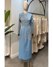 abraham çiçekli abiye mavi 2