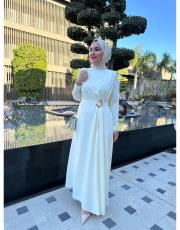 toka detaylı elbise ekru 3