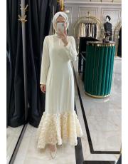 etek ucu güllü elbise ekru