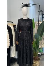 boncuklu kloş abiye siyah