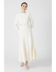 gold düğmeli volanlı elbise ekru 2