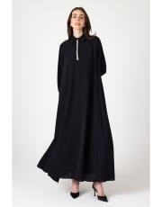 yakası taşlı elbise siyah 2