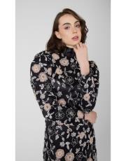 taş çiçekli asimetrik elbise siyah