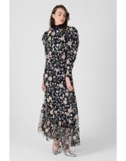 taş çiçekli asimetrik elbise siyah 3
