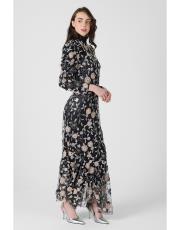 taş çiçekli asimetrik elbise siyah 4