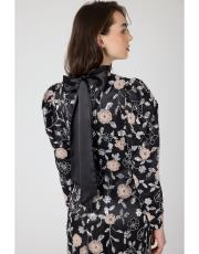 taş çiçekli asimetrik elbise siyah 6