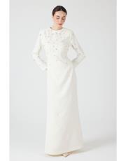 taşlı krep abiye  ekru 3