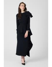 yakası taşlı fırfırlı takım  siyah 3