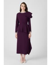 yakası taşlı fırfırlı takım  koyu mor 3