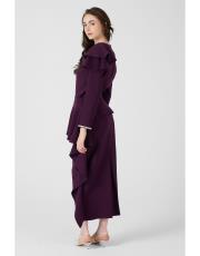 yakası taşlı fırfırlı takım  koyu mor 4