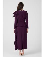 yakası taşlı fırfırlı takım  koyu mor 5