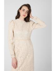 zarif dantelli elbise bej