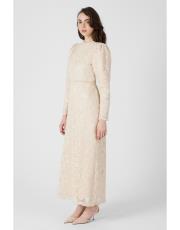 zarif dantelli elbise bej 3