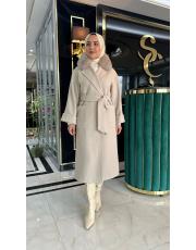 kürklü kaşe kaban taş rengi