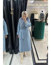 kürklü kaşe kaban bebe mavisi