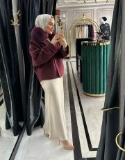 kısa kürklü kaban bordo