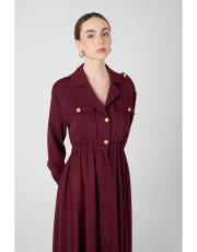 cepli önden düğmeli elbise bordo