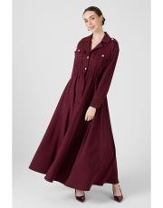 cepli önden düğmeli elbise bordo 2