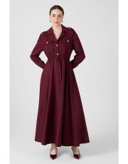 cepli önden düğmeli elbise bordo 3