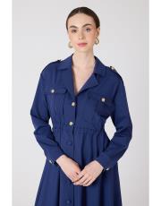 cepli önden düğmeli elbise koyu mavi