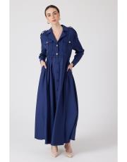 cepli önden düğmeli elbise koyu mavi 3