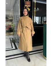 kanvas düğmeli trenç camel