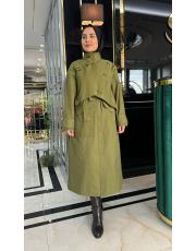 kanvas düğmeli trenç yeşil