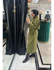 kanvas düğmeli trenç yeşil 2