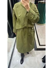 kanvas düğmeli trenç yeşil 3