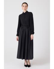 bel detayı çiçekli etek siyah