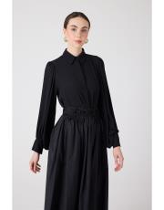 bel detayı çiçekli etek siyah 2